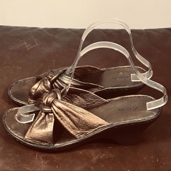 Clarks Bronze Metallic Slip On wedge sandals - Picture 2 of 7